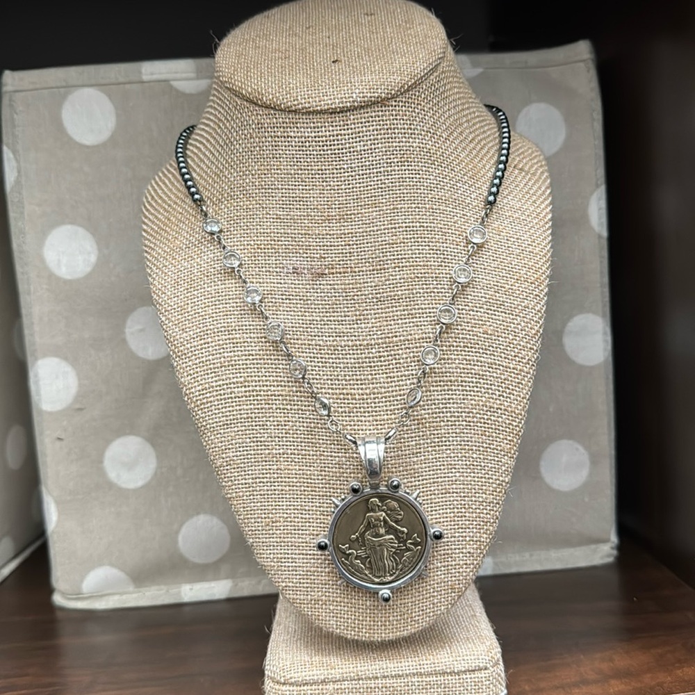 French Kande … Silver and Black Pendant Necklace … beautiful